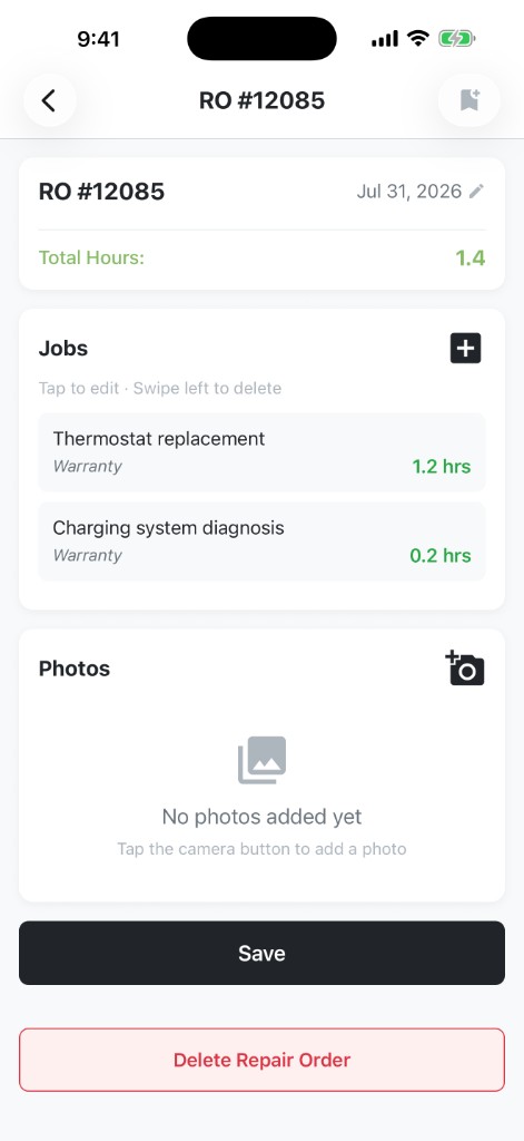 FlagHawk All Repair Orders list showing flagged hours per RO