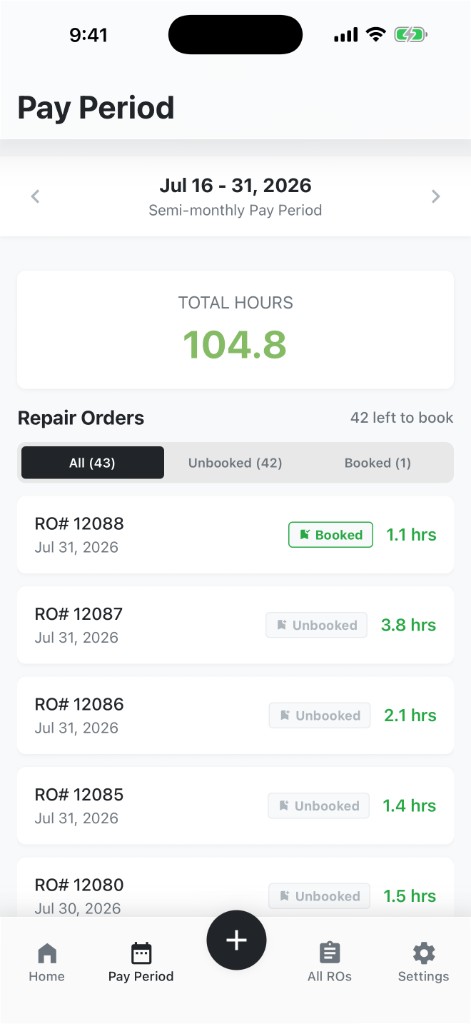 FlagHawk Pay Period totals and goal progress
